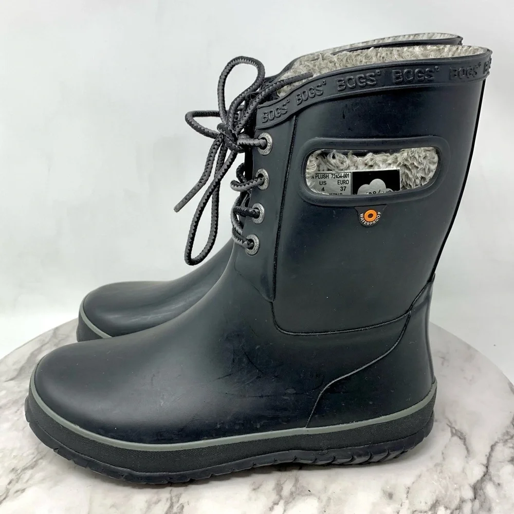Bogs Amanda Plush Waterproof Lace Up Mid Winter Boots Youth 4/37 Warm Rain Snow - Picture 3 of 16
